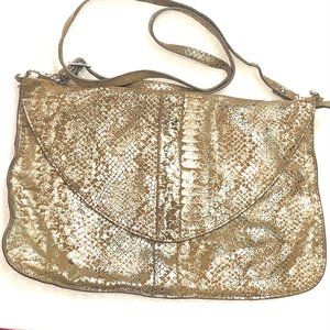 Lodis Metallic Snake Print Leather Crossbody Bag